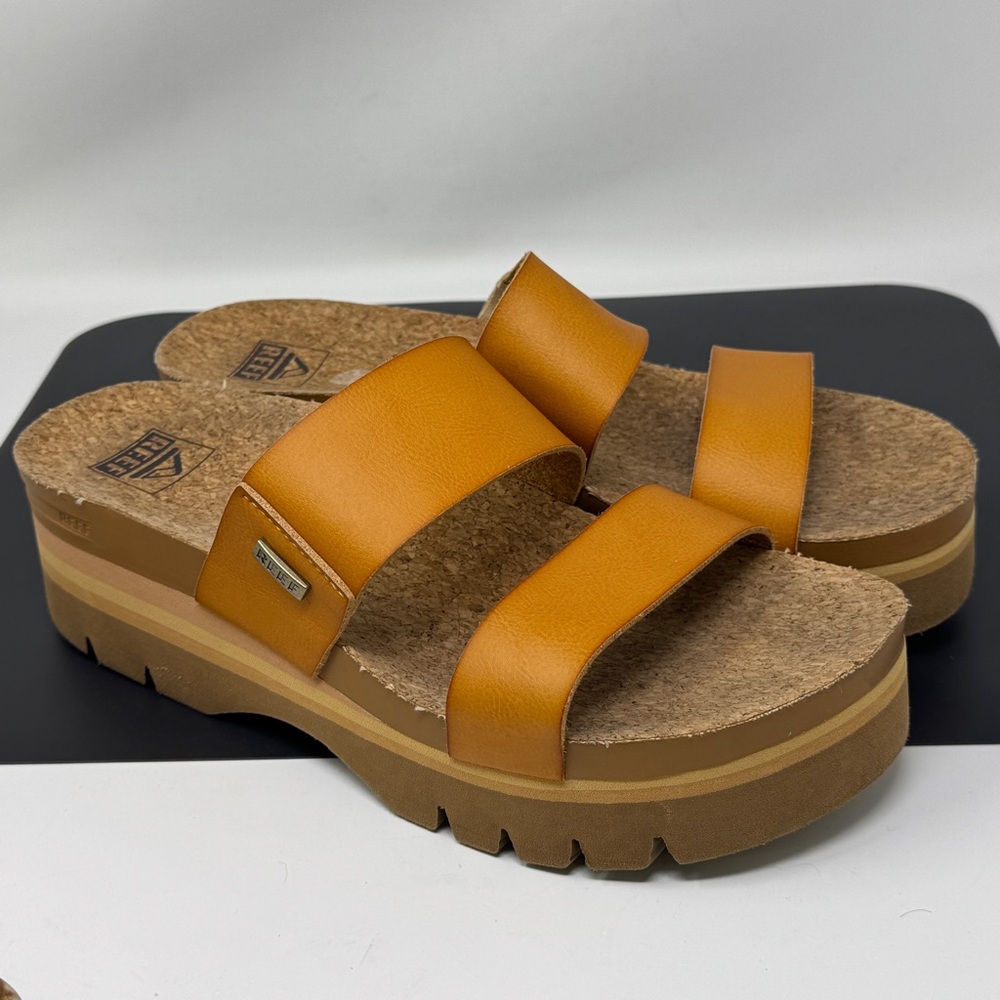 Reef Cushion Vista Hi 2.5 Natural Platform Slide Sandals Size 9